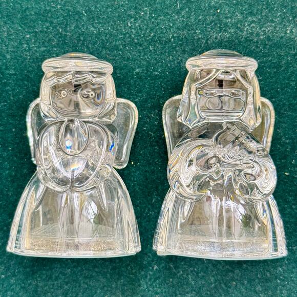 Lenox Crystal Angel Salt & Pepper Set 3" Preowned in box With Stoppers Christmas - Picture 4 of 13